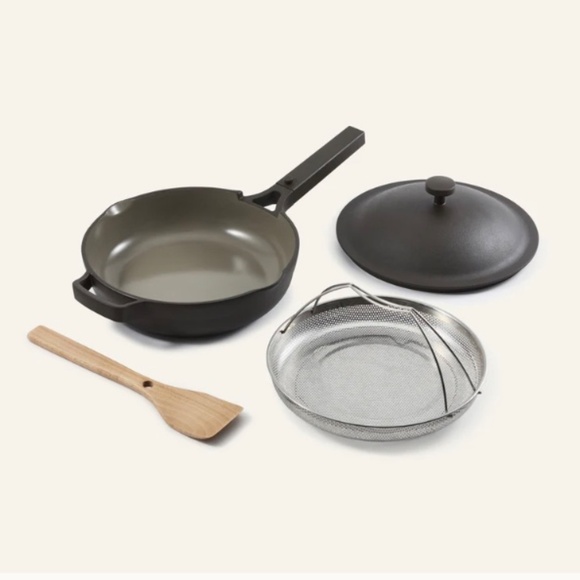 NIB 💗 OUR PLACE “Always Pan 2” w Lid & Strainer & Wooden Spatula 2.6QT Charcoal - Picture 1 of 4